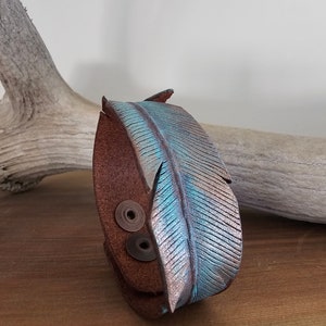 Leather Feather Bracelet Tooled Leather Cuff Feather Cuff Custom Made