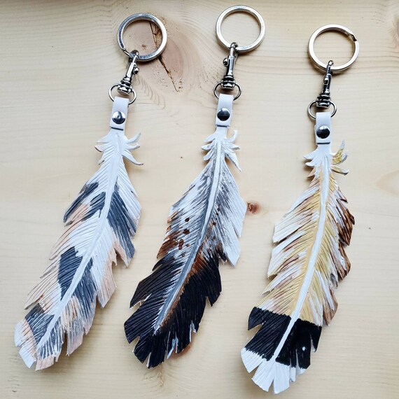 Leather feather best sale keychain