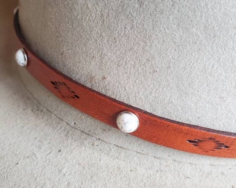 Custom Leather Aztec Hat Band, Western Style