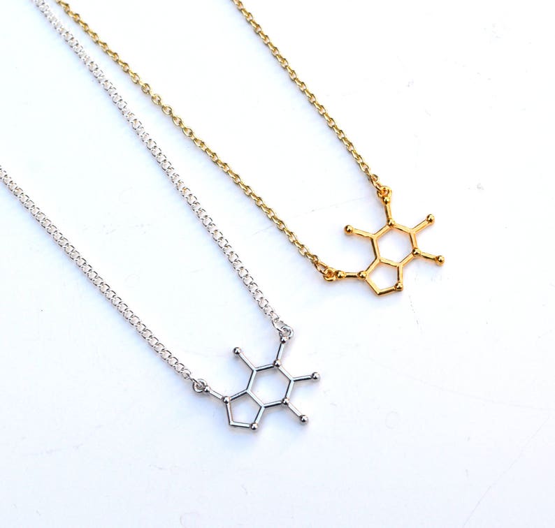 Stocking Stuffers Coffee Lover Gift Coffee Lover Gift Coffee Lovers Caffeine Addict Necklace Geek Gift Caffeine Molecule Necklace