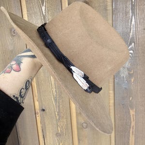Leather Feather Hatband - Custom Stamped Hatband - Western Leather Hatband - Feather Hatband - Leather Hatband - Custom Made in Canada