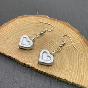 Silver heart Czech glass bead dangle earrings