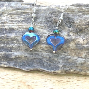 Hand made - Czech heart beads dangle earrings