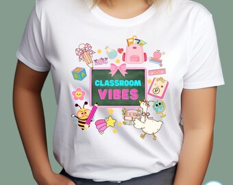 Classroom Vibes Comfort Colors Teacher Shirt, Pastel Back to School Tee