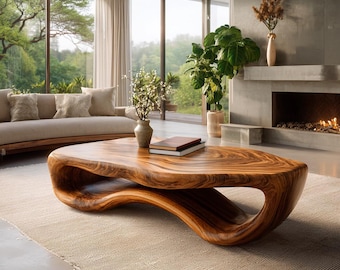 Artistic Wooden Coffee Table Curved For Modern Interior