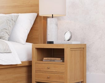 Orlando Solid Wood 2 Drawer Open Shelves Nightstand