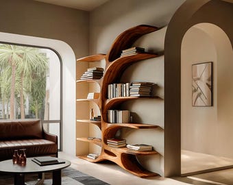 Contemporary Sculptural Curved Bookshelf For Living Room Interior