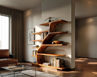 Organic Modern Bookshelf With Flowing Curves For Home Decor
