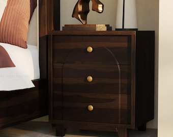 Livingston Solid Wood Nightstand with Arched Front & Brass Knobs