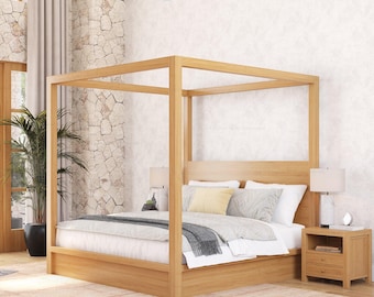 Orlando Solid Wood Canopy Platform Bed with Tall Headboard