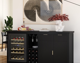 Sonoma Modern Black Bar Cabinet with Mini Fridge Space