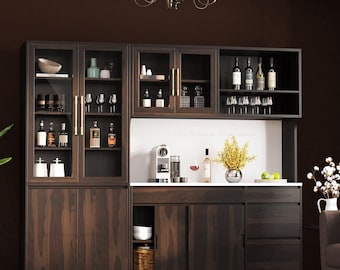 Girtin Solid Wood Wine & Coffee Bar Hutch with White Quartz Countertop – 99” Width