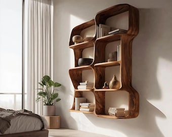 Modern Sculptural Floating Bookshelf For Bedroom Or Living Room