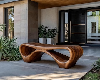 Modern Sculptural Outdoor Bench With Curved Design For Garden