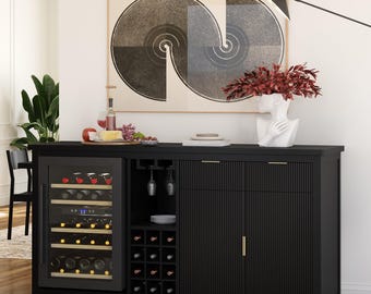 Sonoma Modern Black Bar Cabinet with Mini Fridge Space