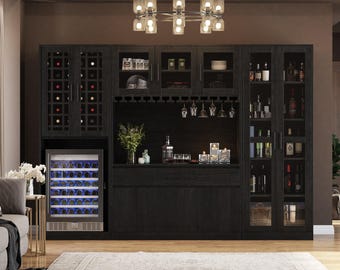Brooklyn Solid Wood Wine Bar Cabinet with Mini Fridge Space