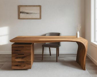Modern Carved Desk Curved Leg With Drawer Cabinet For Workspace