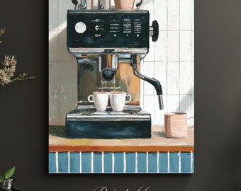 Espresso Machine Art Print | Morning for Two Coffee | Cafe Kitchen Decor | Coffee Lover Gift
