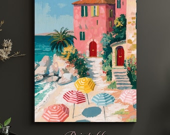 French Riviera Wall Art Print | Matisse Style Beach Umbrellas | Côte d'Azur Colorful Coastal