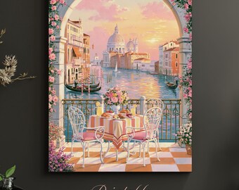 Breakfast in Venice Balcony Sunrise Print | Romantic Italy Grand Canal Wall Art (Digital Download)