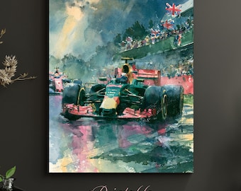 Silverstone Grand Prix Poster: Formula 1 Watercolor Art, Storm Green (Digital Download)