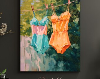 Sunlit Retro Swimsuit Wall Art Printable | Summer Decor | Vintage Swimwear Poster | Colorful Coastal