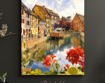 Colmar France Watercolor Wall Art | Alsace Canal Village | Little Venice Poster | French Travel Gift