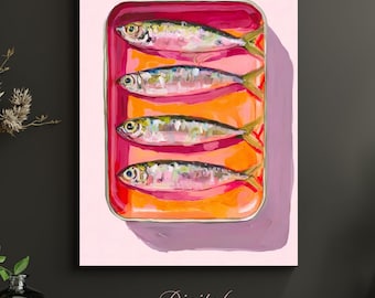 Sardine Tin Wall Art • Vintage Fish Illustration, Mediterranean Kitchen Poster (Digital Download)