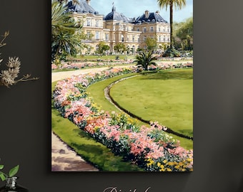 Paris Garden Wall Art • Luxembourg Gardens Painting (Digital Download)