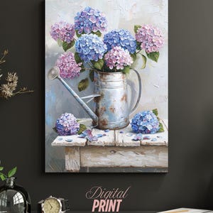 Blaue Hortensie Wand Kunst zum Ausdrucken - Floraler botanischer Druck, Cottagecore Wohnkultur, sofortiger digitaler Download, Schlafzimmer Badezimmer Kunst