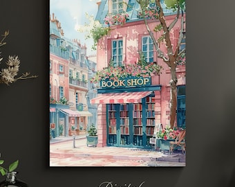 Paris Bookshop Art Print | French Bookstore Watercolor | Book Lover Reading Nook | Parisian Francophile Gift |