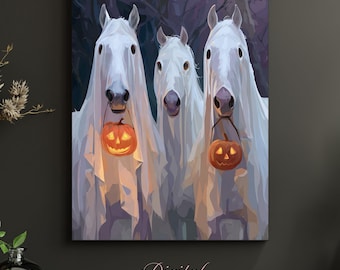 Halloween Horse Ghost Print: Spooky Equestrian Wall Art (Digital Download)