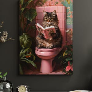Funny Cat Bathroom Print: Whimsical Retro Feline Art (Digital Download