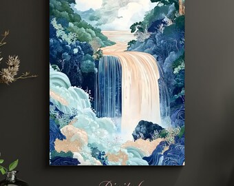 Hokusai Waterfall Print: Holiday Decor Gifts |Japanese Ukiyo-e Nature Art (Digital Download)