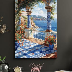 Coastal Balcony Print: Mediterranean Ocean View, Portugal Art (Digital Download)