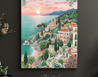 Sicily Taormina Coastal Print • Vintage Italian Riviera Art , Spring Home Decor (Digital Download)