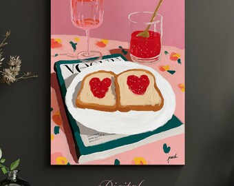 Valentines Day Strawberry Toast Kitchen Print • Retro Still Life Art (Digital Download)