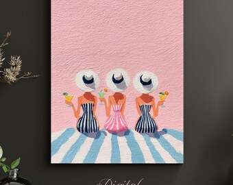 Retro Beach Girls Art Print • Mid-Century Feminine Summer Fashion (Digital Download)