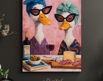 Quirky Duck Wall Art • Vintage Style Wine Lover Illustration (Digital Download)
