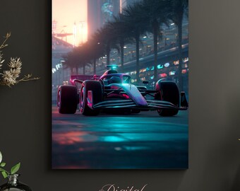 Abu Dhabi Grand Prix Poster — Retro Synthwave Formula 1 Wall Art, Race Car Print