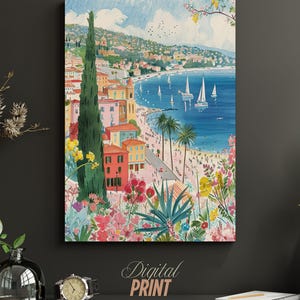 Lámina de Niza, Francia, inspirada en Matisse: arte mural costero vintage, descarga digital de la Riviera Francesa, póster mediterráneo colorido, decoración artística instantánea