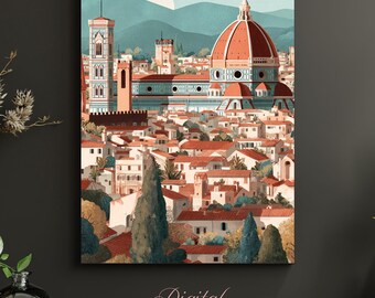 Florence Duomo Italy Wall Art • Vintage Italian Cityscape Print • Tuscany Travel Gift • European Architecture