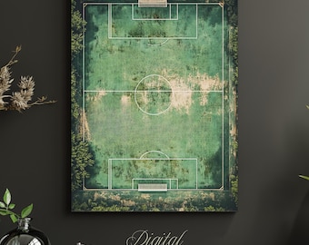 Aerial Soccer Field Art Print — Vintage Football Pitch Poster, Man Cave Decor, Sports Gift