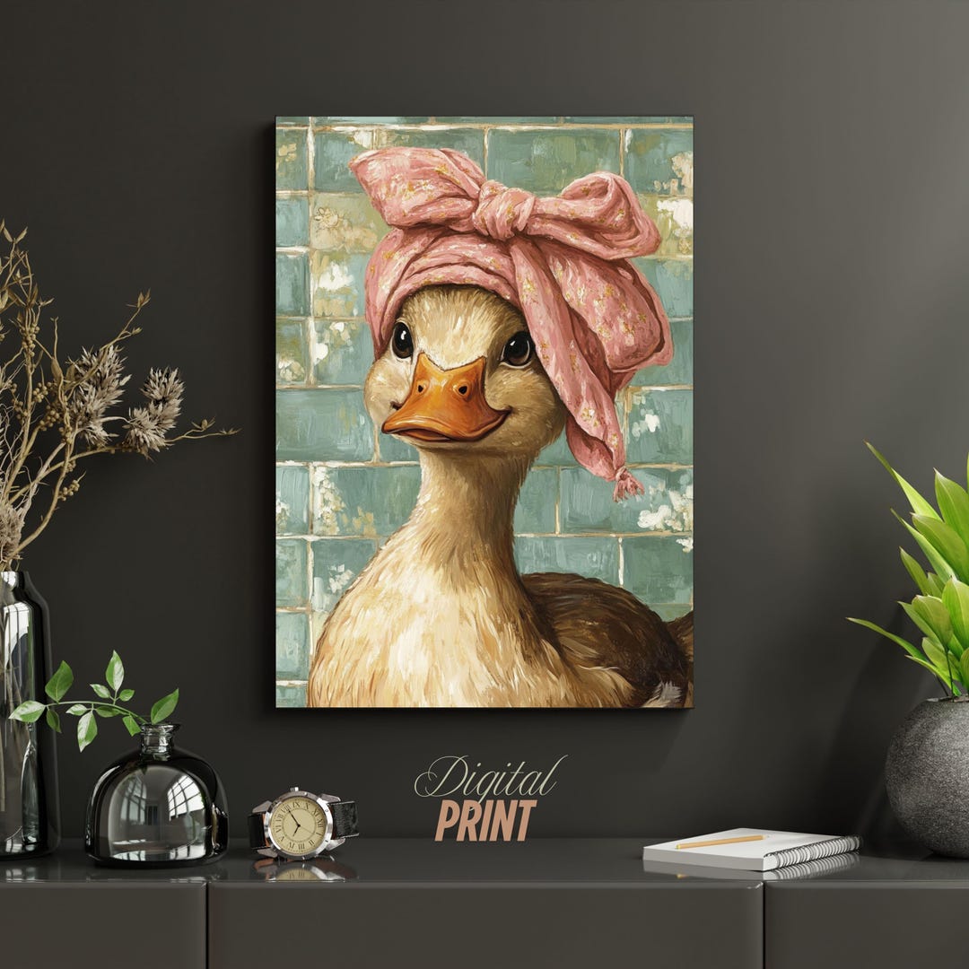 Funny Duck Bathroom Print: Vintage Farmhouse Animal Wall Art (digital ...