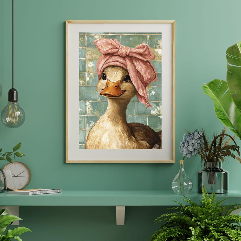 Funny Duck Bathroom Print: Vintage Farmhouse Animal Wall Art (digital ...