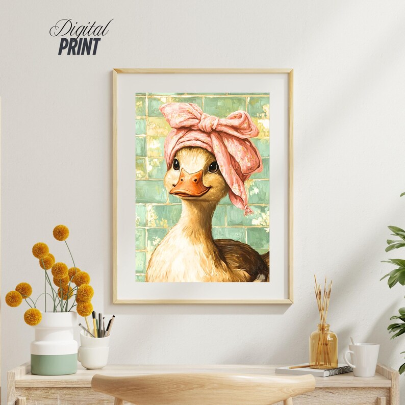 Funny Duck Bathroom Print: Vintage Farmhouse Animal Wall Art (digital ...