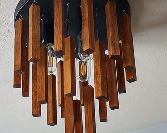 3-Light Wooden Pendant Light | Oak and Black Ceiling Lighting | Wooden Chandelier | Chandelier lighting | Hanging Light.