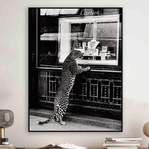 Panther in the Jewelry Shop Print, Cheetah Poster, Black and White, Vintage Photography, Fashion Print, 1950s, Wall Art