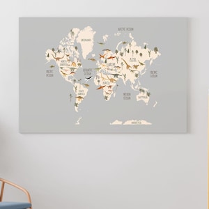 Mappa a tema dinosauri, mappa del mondo per bambini da appendere alla parete, decorazioni per la scuola domestica, arte murale per la cameretta dei bambini, tema dinosauri, cartello con mappa per la cameretta dei bambini