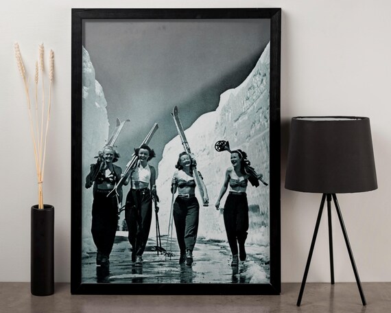Vintage Ski Poster: Black and White Photo, Ski Lodge Decor